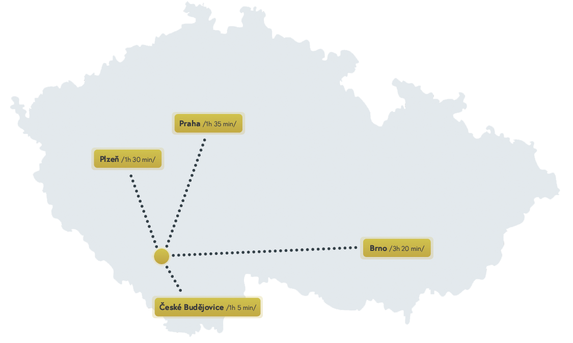 Mapa ČR - Apartmány Zdíkovec - vzdálenosti